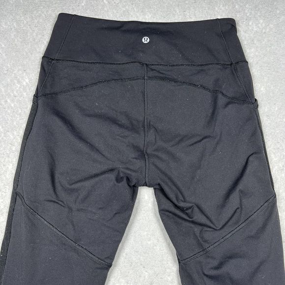 Lululemon Leggings Womens Size 6 Black Mid Rise Pockets Mesh Cropped Yoga Active - Picture 6 of 9